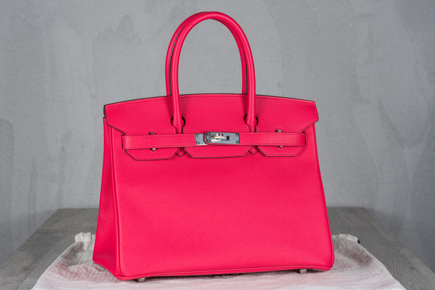 Hermès B30 Birkin 30 Retourne Bag in Rose Extreme Epsom Leather with Palladium Hardware