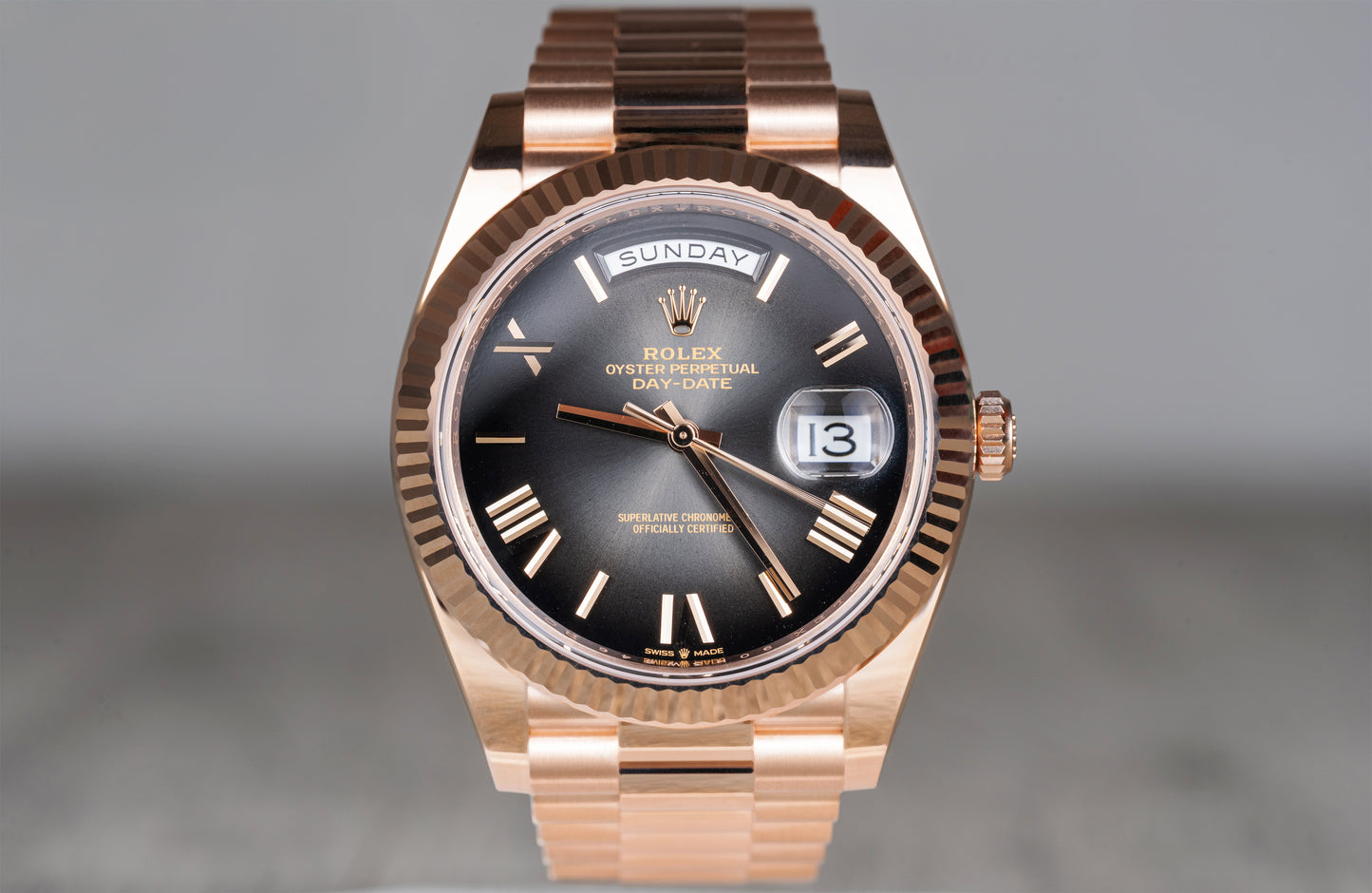 Rolex Day-Date Presidential Rose Gold Ombre Smoked Dial 2025 Brand New 228235
