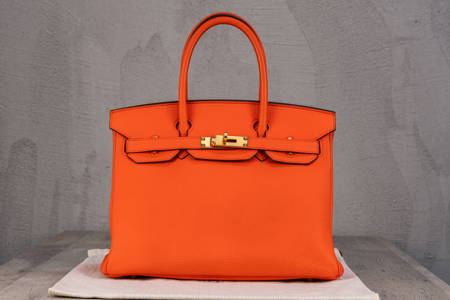 Hermès B30 Birkin 30 Retourne Bag in Orange Togo Leather with Gold Hardware