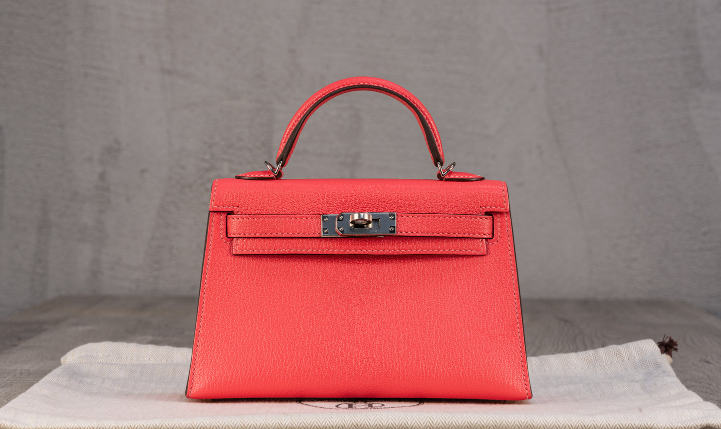 Hermès K20 Mini Kelly II 20 Sellier Bag in Rose Lipstick Epsom Leather with Palladium Hardware