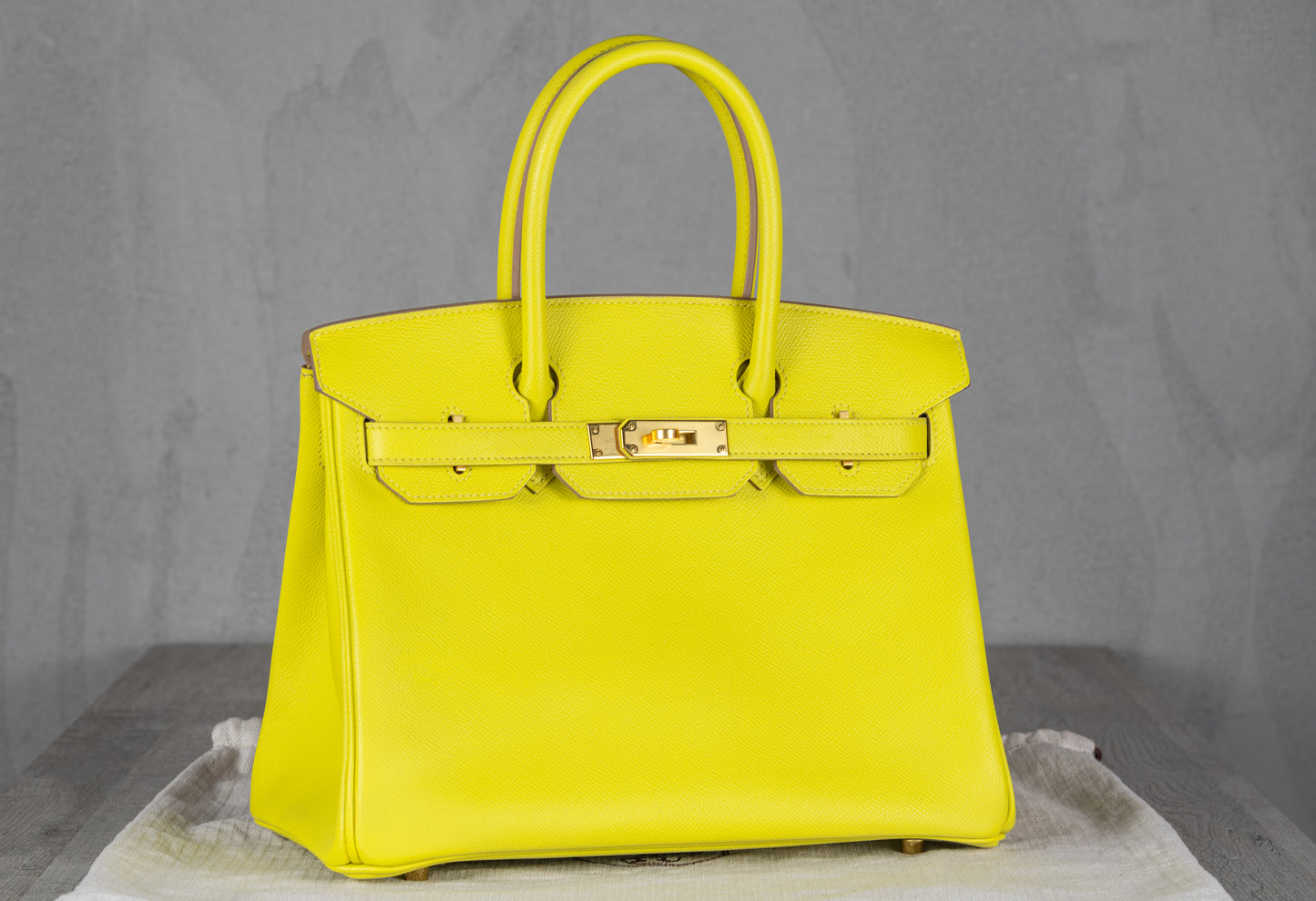 Hermès B30 Birkin 30 Retourne Bag in Lime Epsom Leather with Gold Hardware