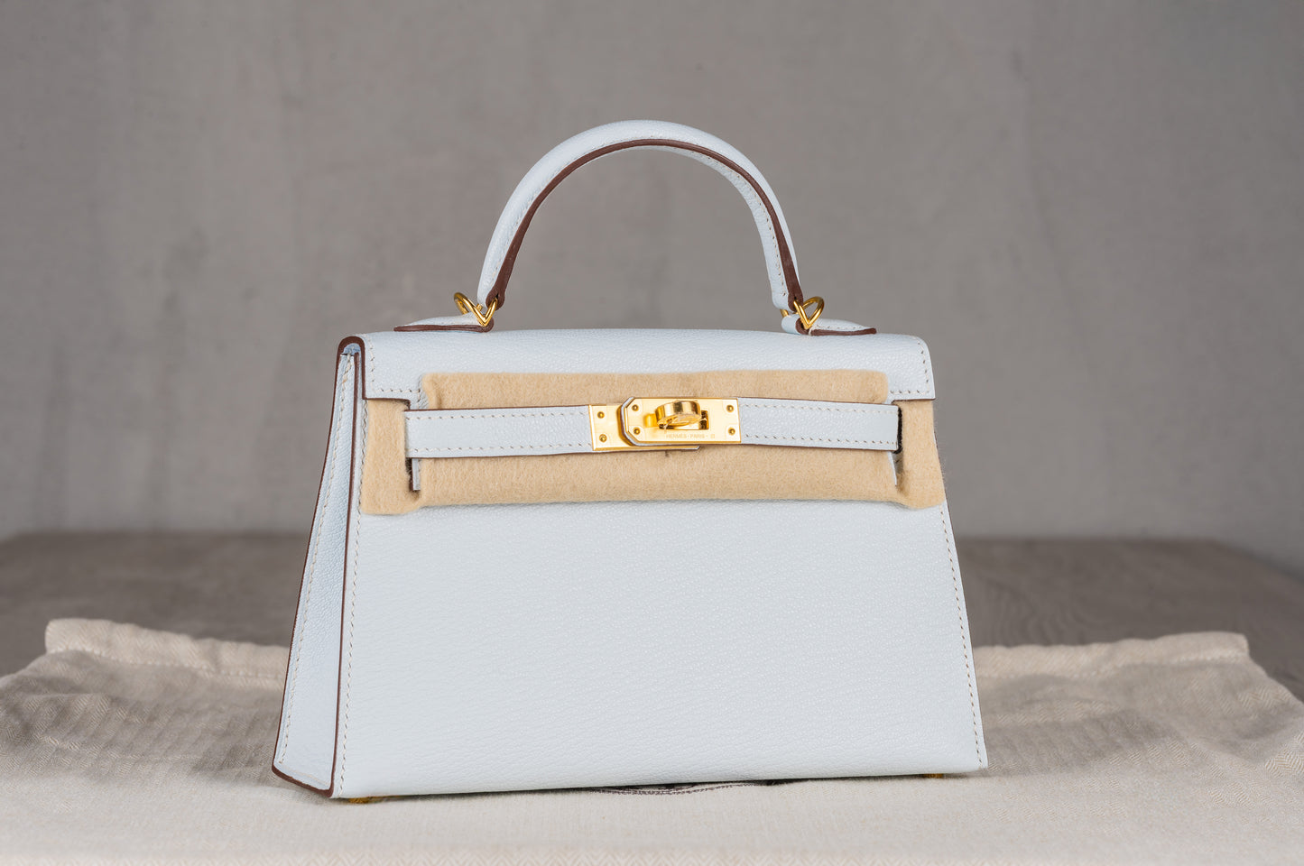 Hermès K20 Mini Kelly II 20 Sellier Bag in Blue Chevre Leather with Gold Hardware