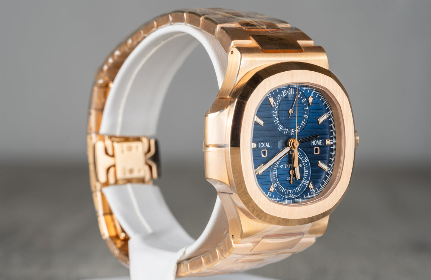 Patek Philippe Nautilus 5990/1R-001 Travel Time Chronograph Rose Gold Blue Dial 2021