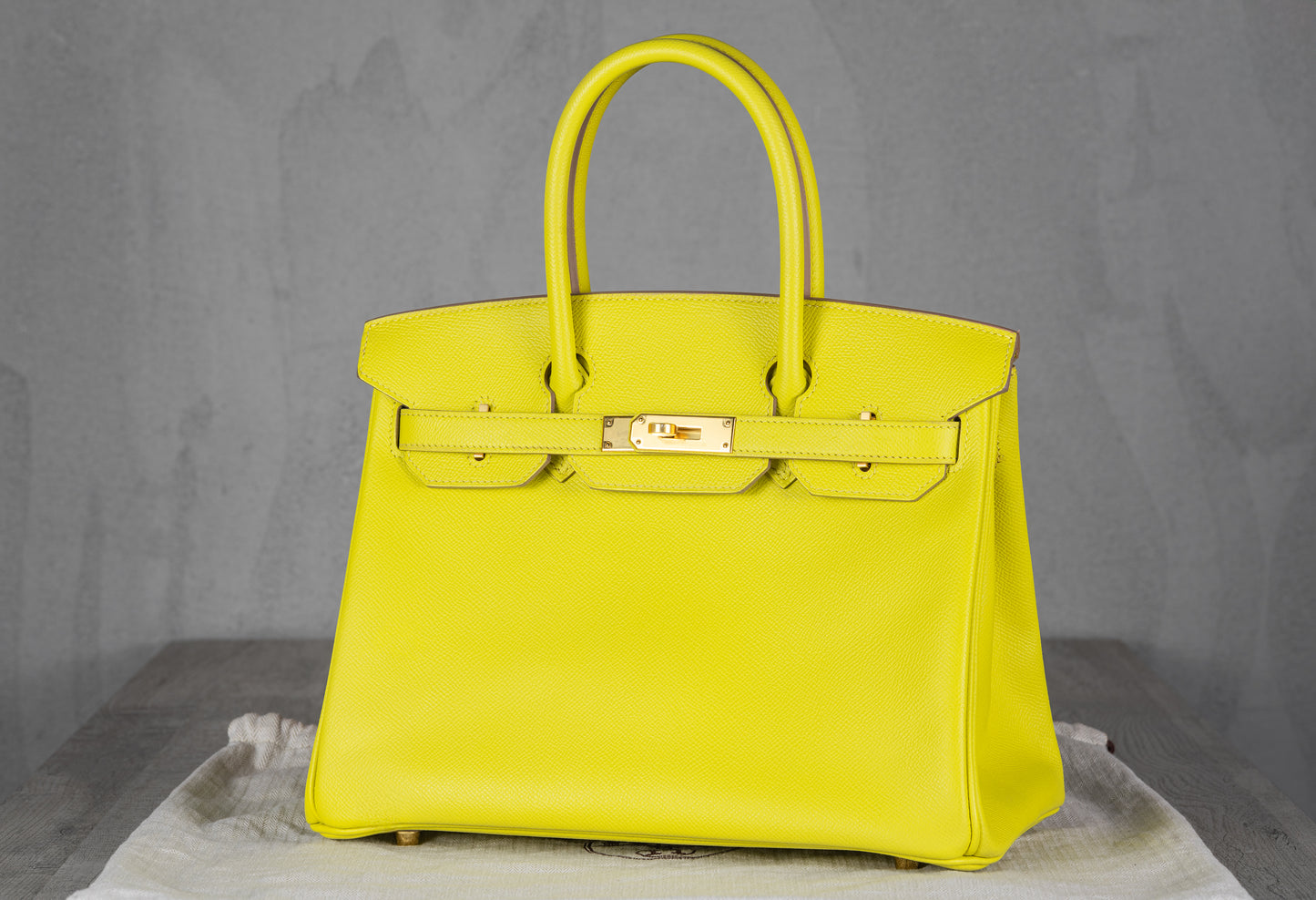 Hermès B30 Birkin 30 Retourne Bag in Lime Epsom Leather with Gold Hardware