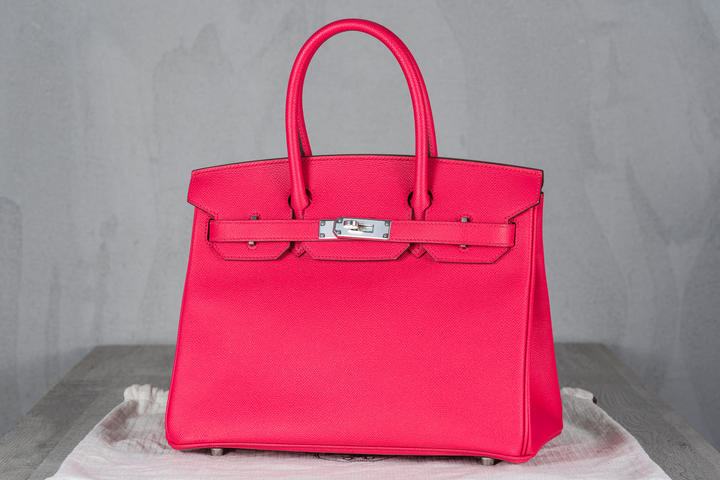 Hermès B30 Birkin 30 Retourne Bag in Rose Extreme Epsom Leather with Palladium Hardware