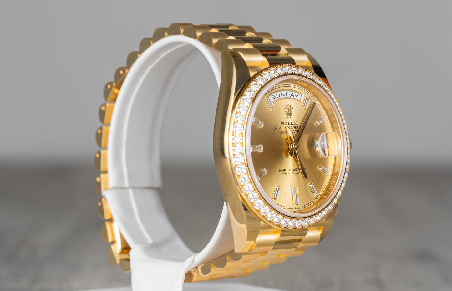 Rolex Day-Date Champagne Baguette Dial with Factory Diamond Bezel 2019