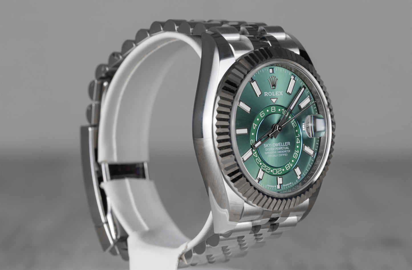 Rolex Sky-Dweller White Gold 2025 with Mint Dial and Fluted Bezel