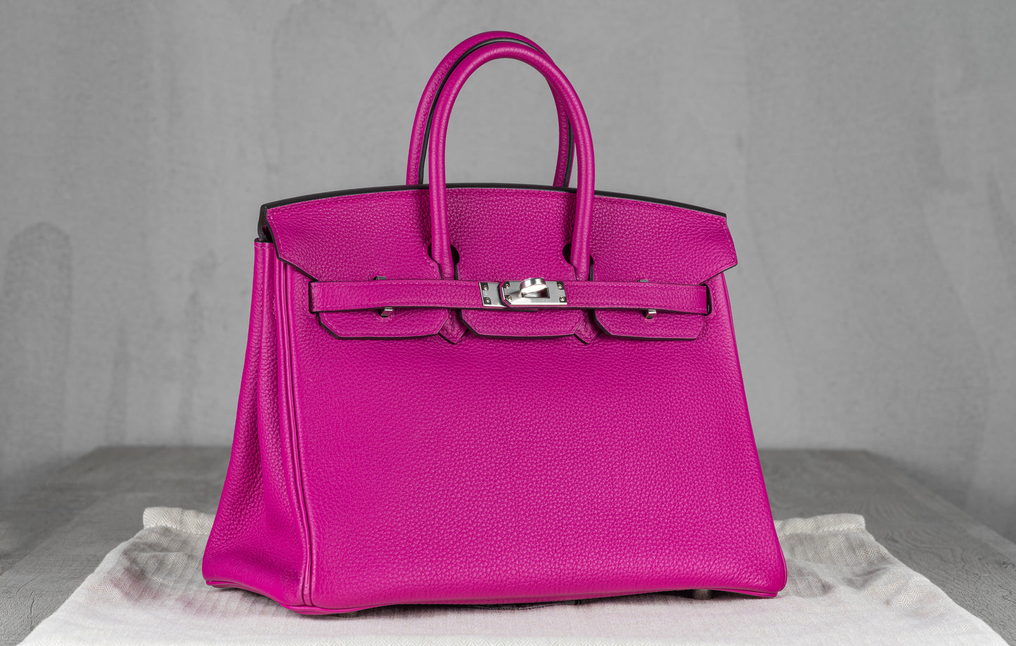 Hermès B25 Birkin 25 Retourne Bag in Rose Poupre Togo Leather with Palladium Hardware