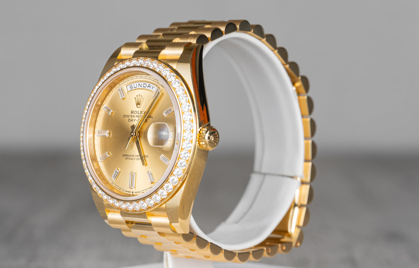Rolex Day-Date Champagne Baguette Dial with Factory Diamond Bezel 2019