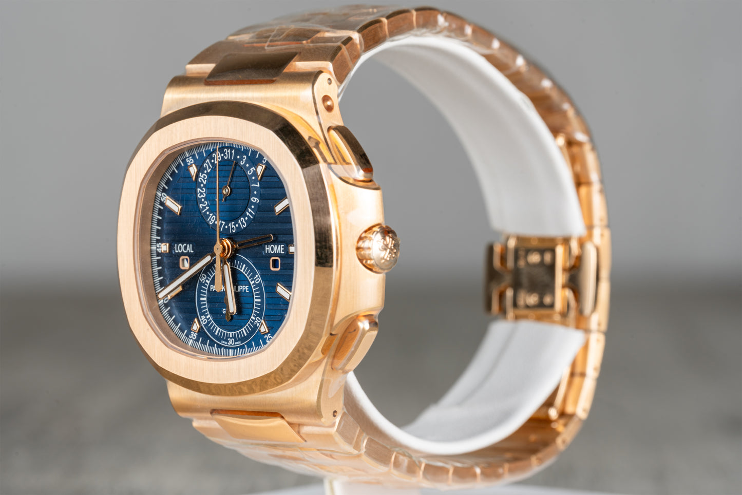 Patek Philippe Nautilus 5990/1R-001 Travel Time Chronograph Rose Gold Blue Dial 2021