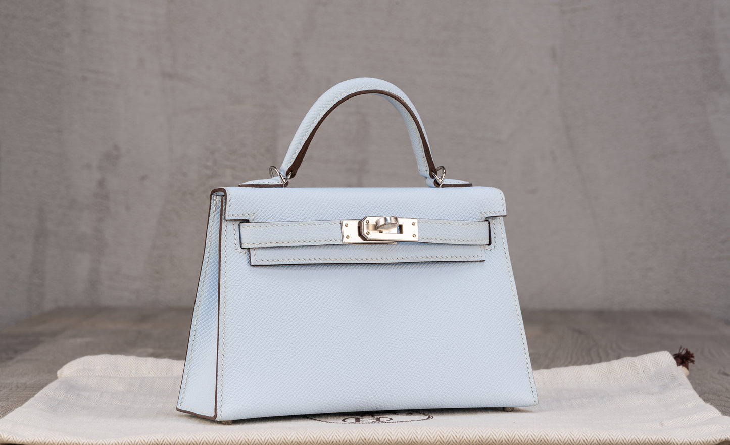 Hermès K20 Mini Kelly II 20 Sellier Bag in Blue Brume Epsom Leather with Palladium Hardware
