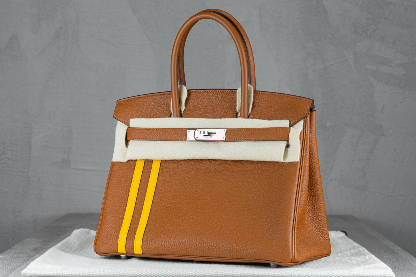 Hermès B30 Birkin 30 Retourne Bag in Officer Gold Togo Leather with Palladium Hardware