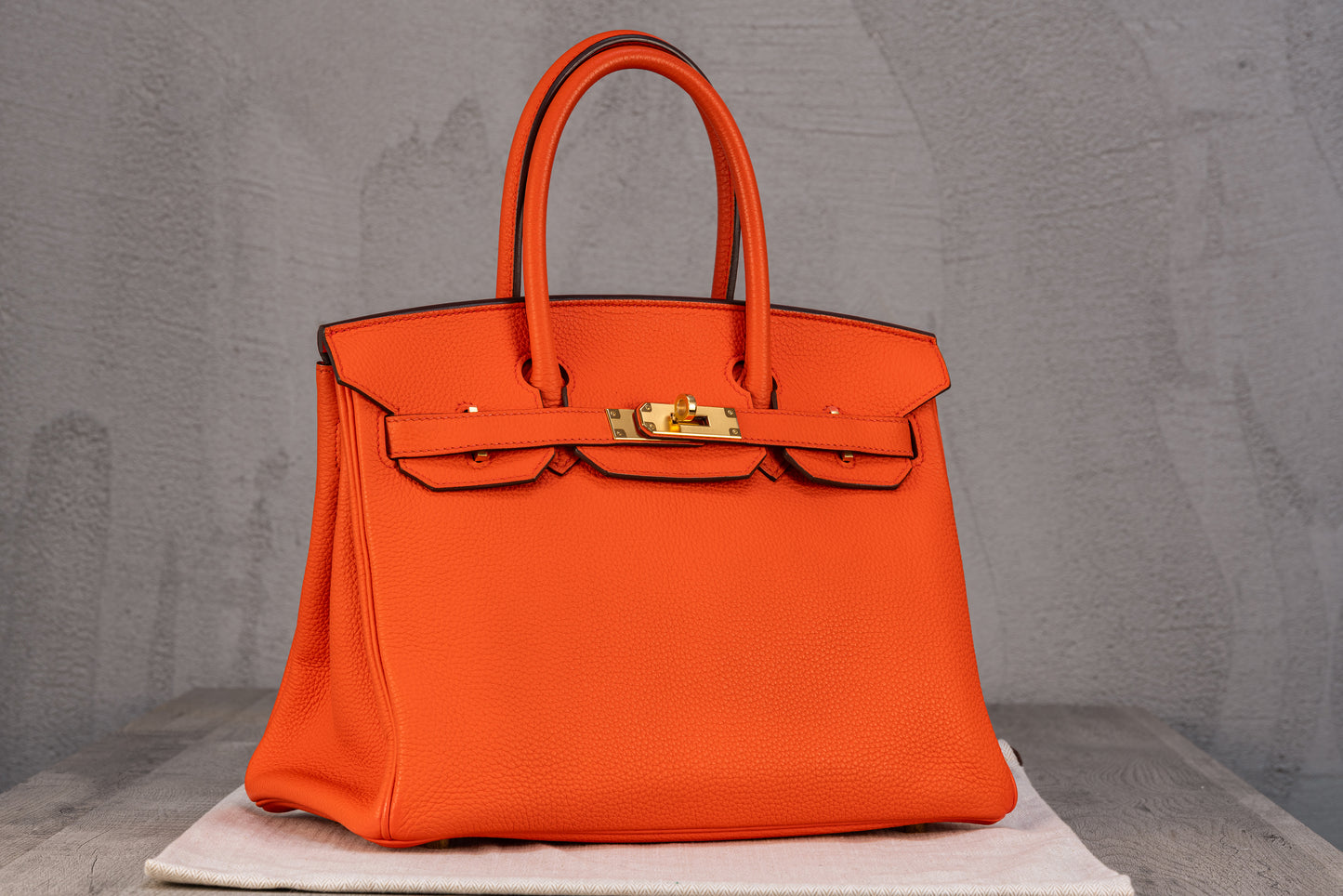 Hermès B30 Birkin 30 Retourne Bag in Orange Togo Leather with Gold Hardware