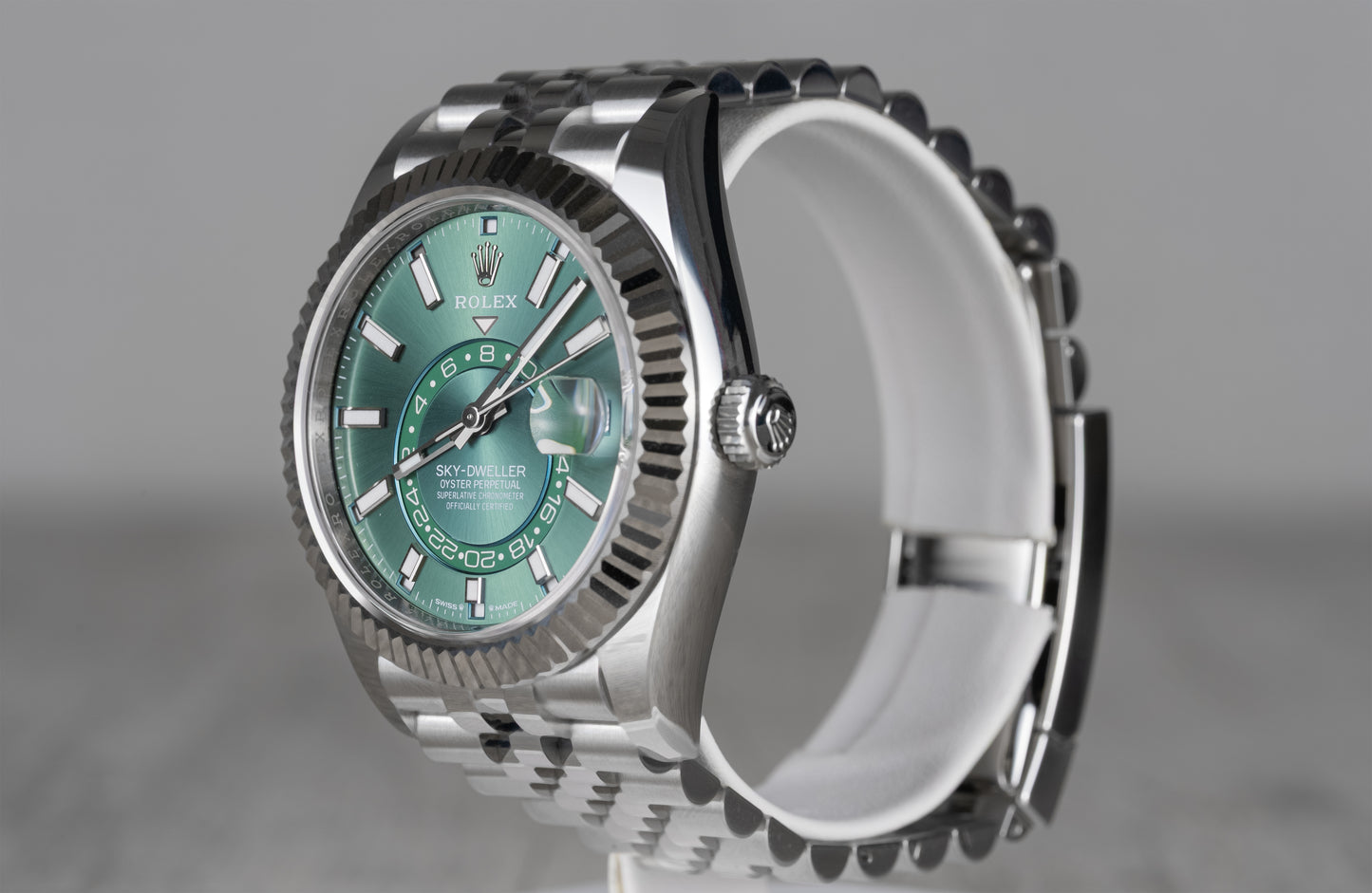 Rolex Sky-Dweller White Gold 2025 with Mint Dial and Fluted Bezel