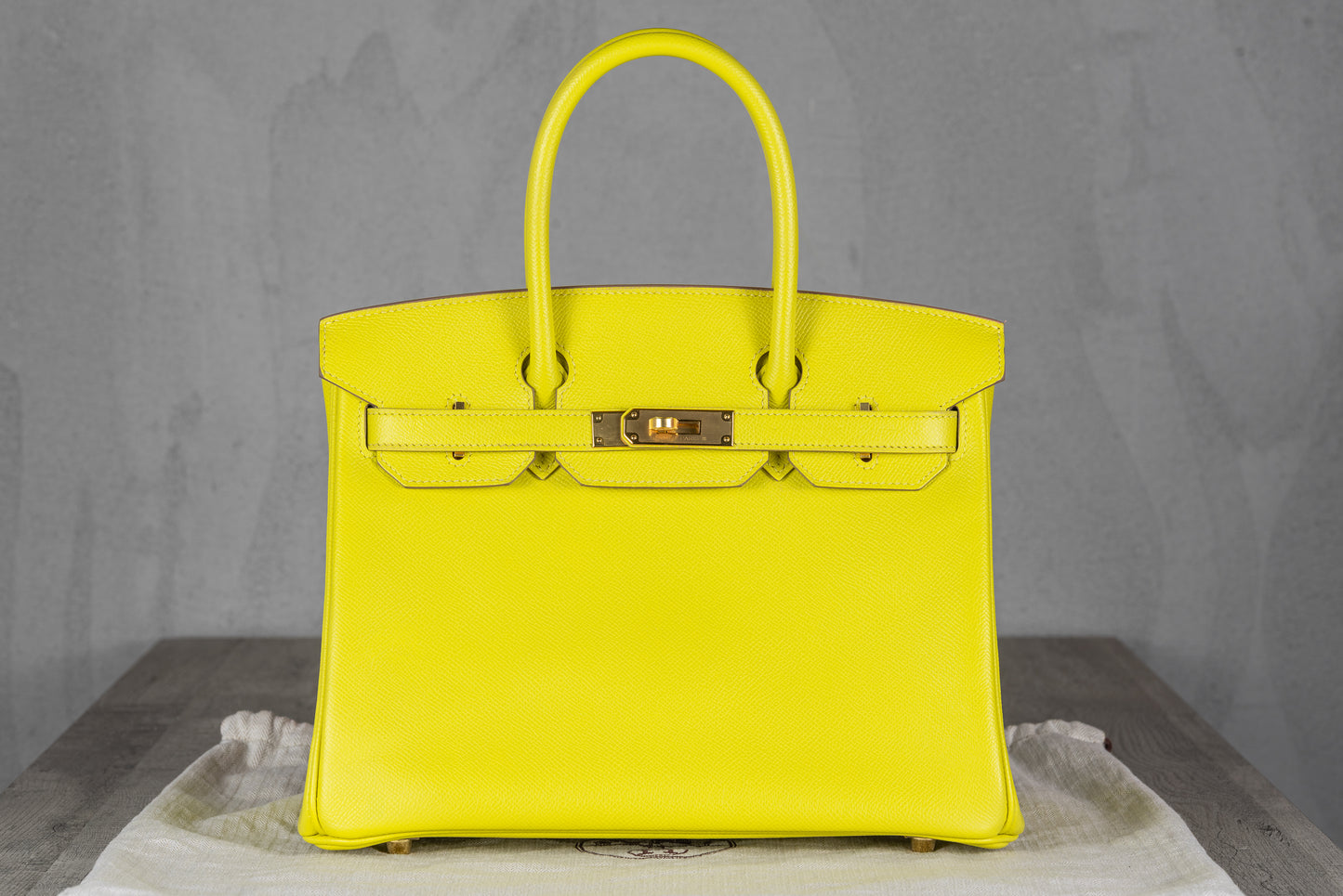 Hermès B30 Birkin 30 Retourne Bag in Lime Epsom Leather with Gold Hardware