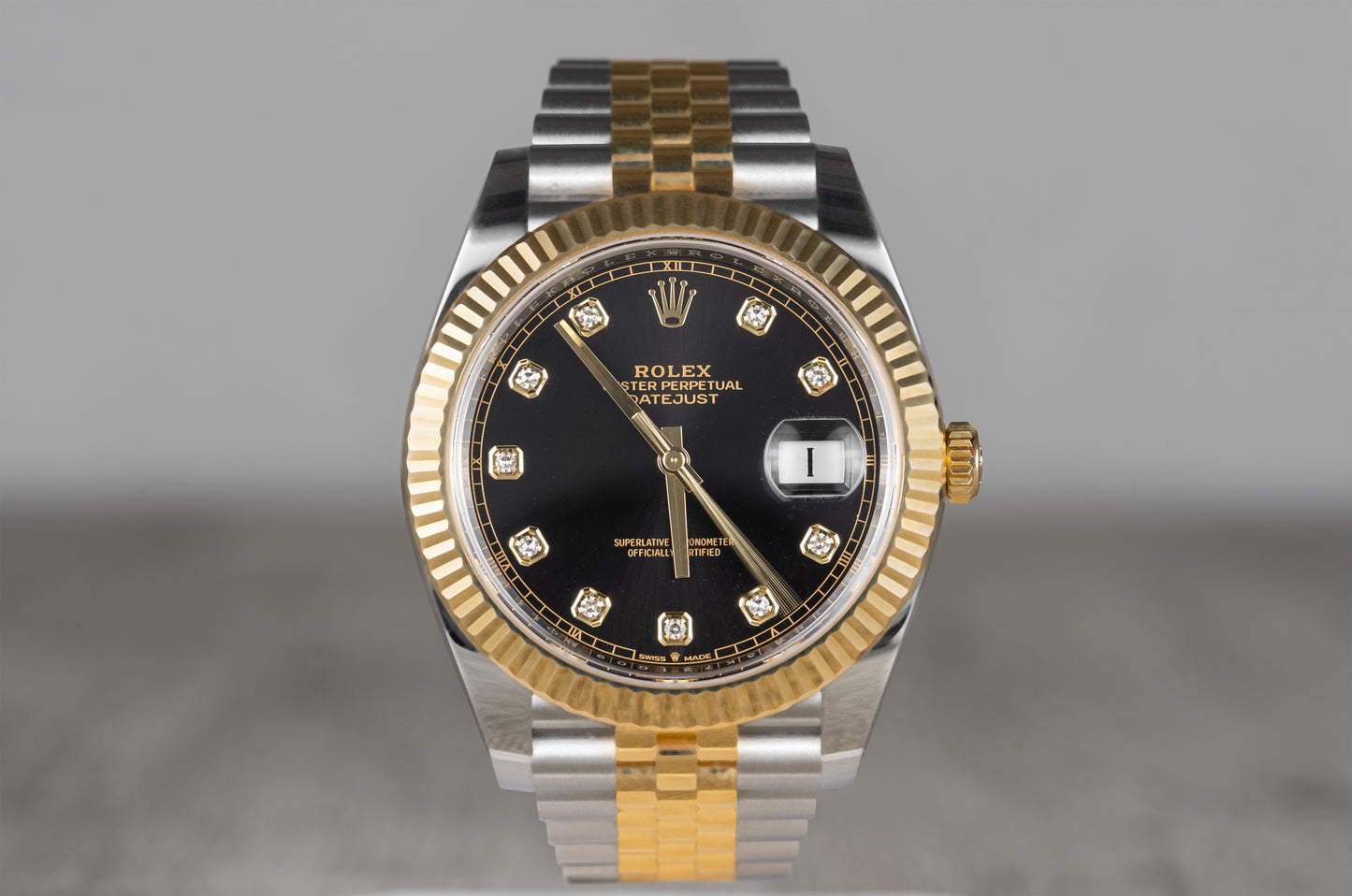 Rolex Datejust 41mm Two Tone 18k Yellow Gold with Factory Diamond Dial and Fluted Bezel 126333