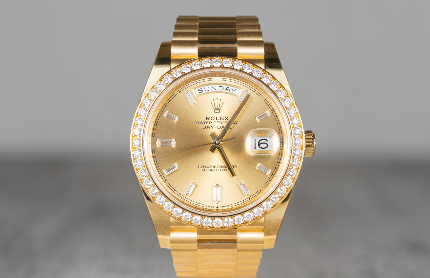 Rolex Day-Date Champagne Baguette Dial with Factory Diamond Bezel 2019