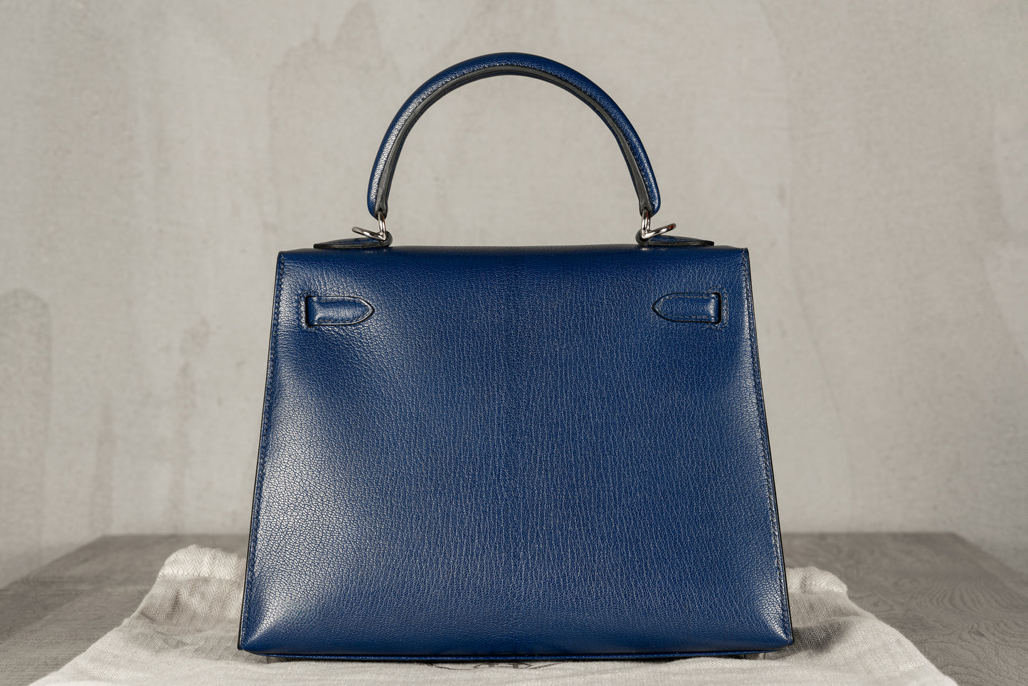 Hermès K25 Kelly II 25 Sellier Bag in Bleu Saphir Chevre Leather with Palladium Hardware