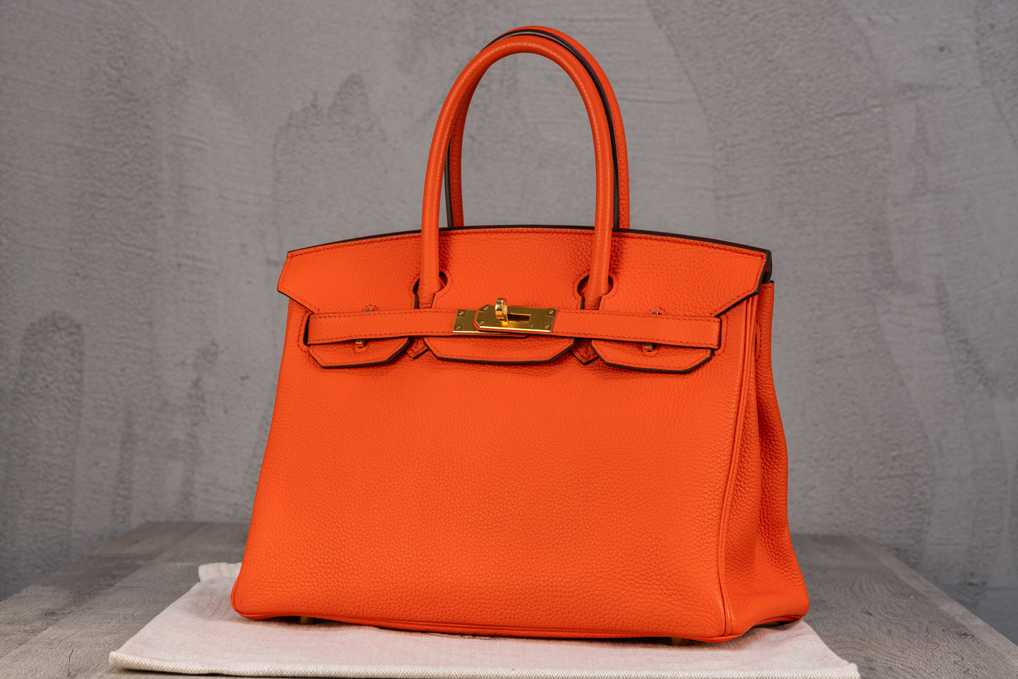 Hermès B30 Birkin 30 Retourne Bag in Orange Togo Leather with Gold Hardware