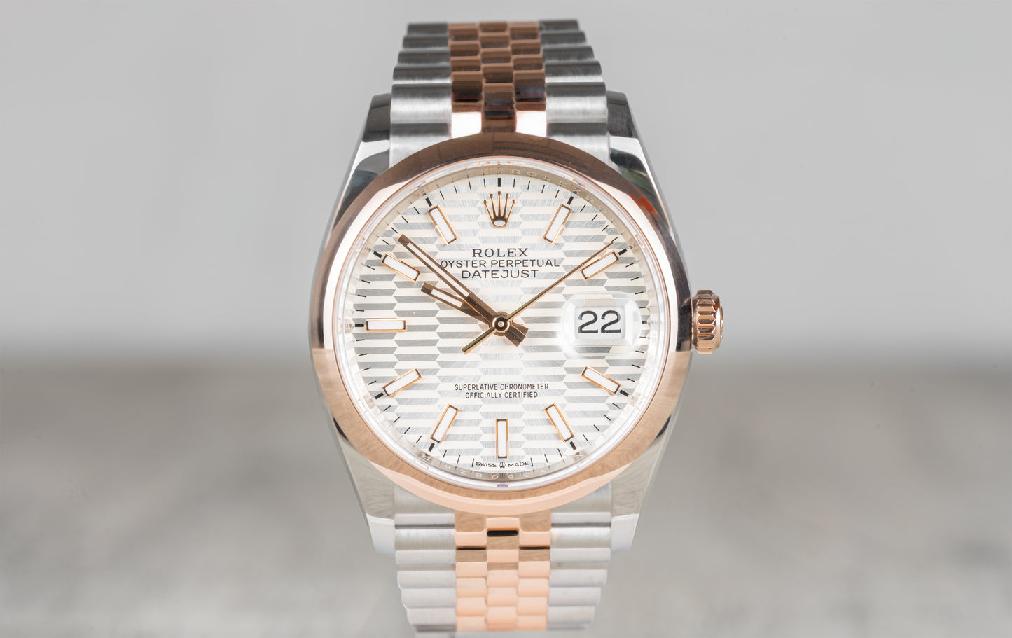 Rolex Date-Just Motif Dial Two Tone Rose Smooth Bezel 2024 126201 *discontinued dial*