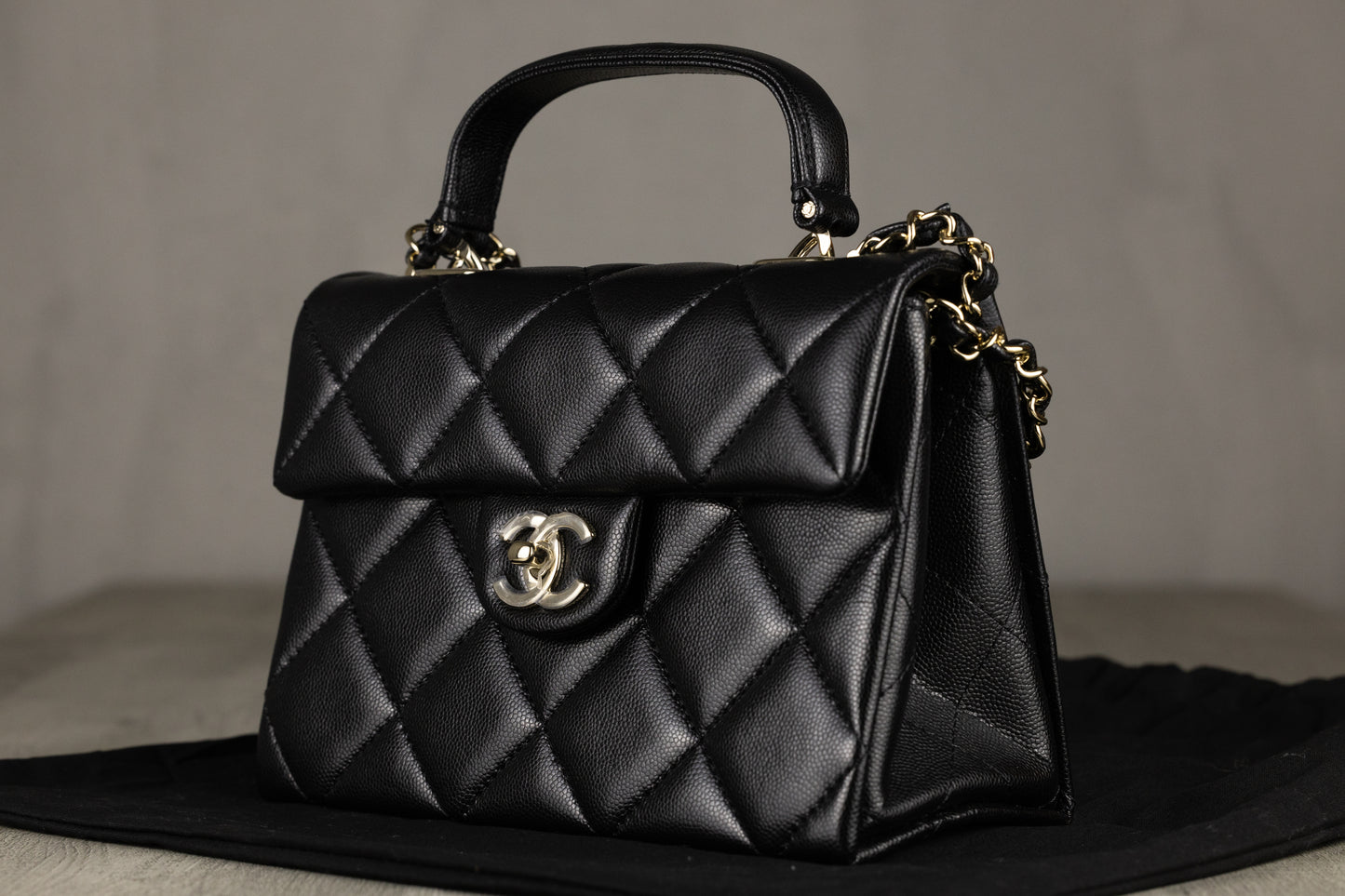 Chanel AS4711 B15583 94305 Mini Coco Flap Bag with Top Handle in Black Quilted Caviar Leather & Silver-Tone Hardware