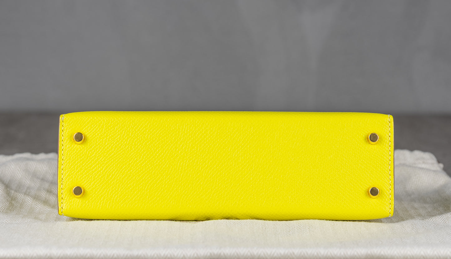 Hermès K20 Mini Kelly II 20 Sellier Bag in Lime Epsom Leather with Gold Hardware