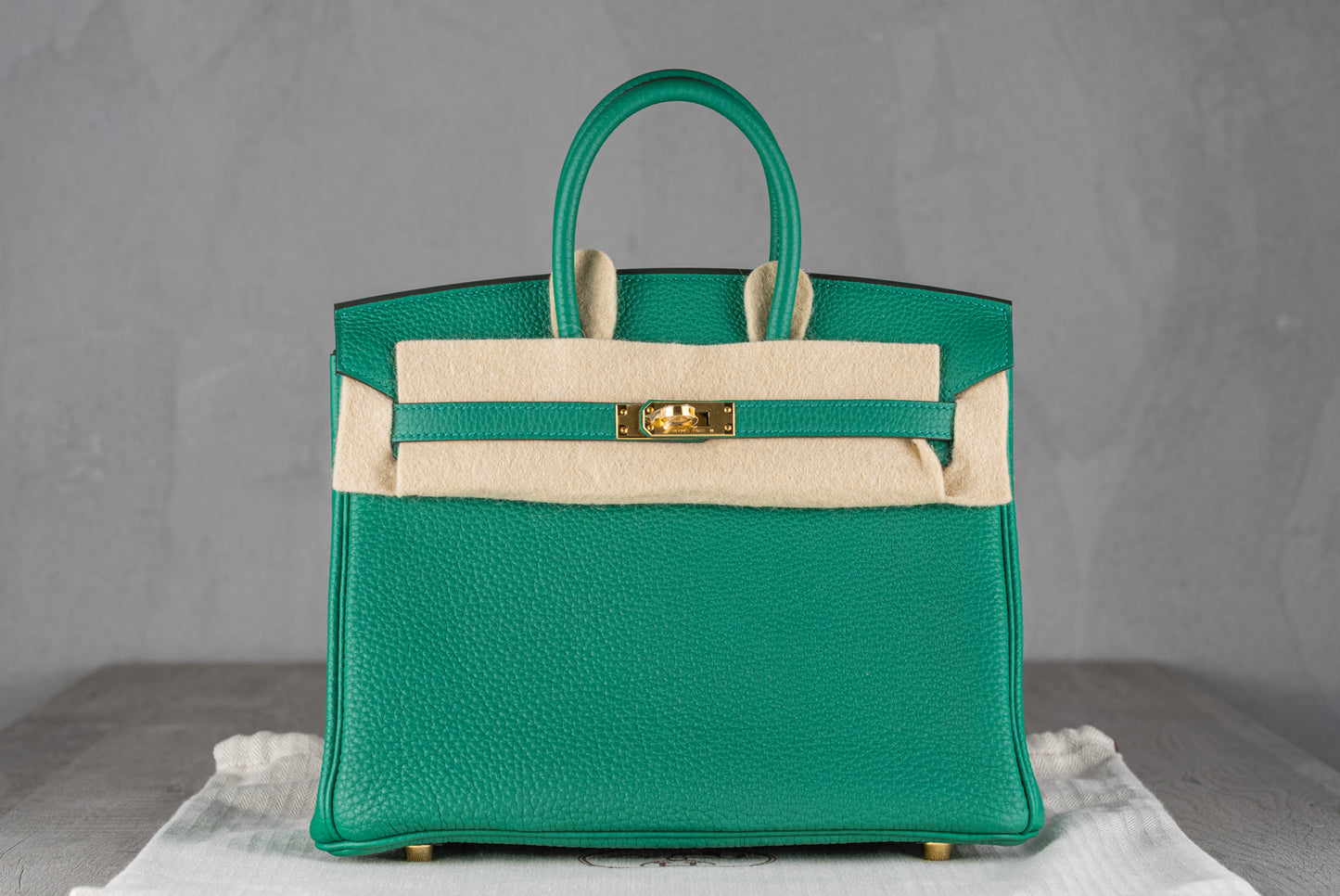 Hermès B25 Birkin 25 Retourne Bag in Vert Vertigo Togo Leather with Gold Hardware