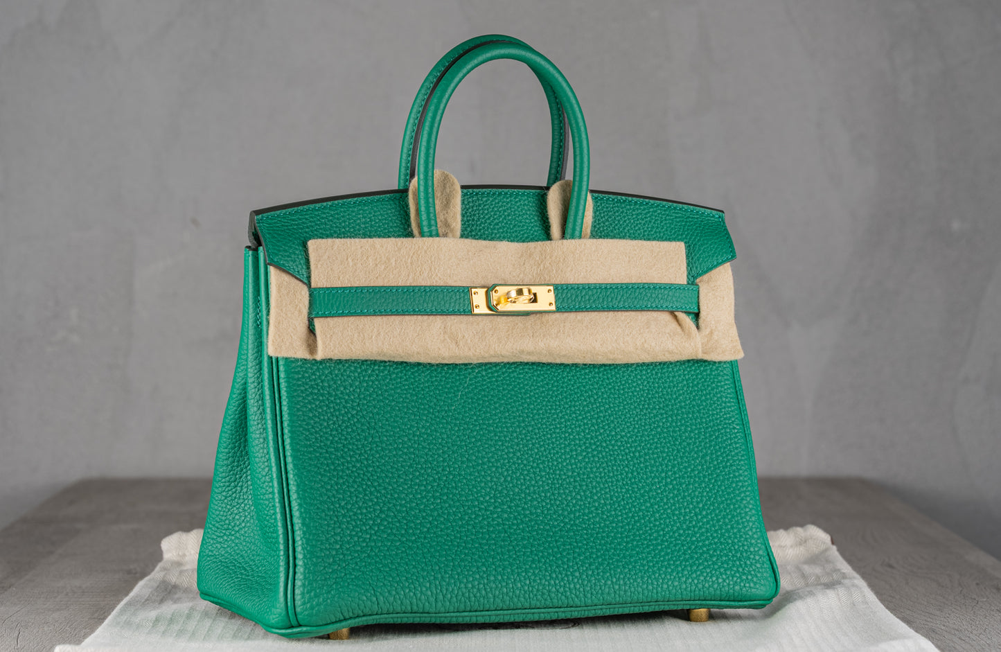 Hermès B25 Birkin 25 Retourne Bag in Vert Vertigo Togo Leather with Gold Hardware