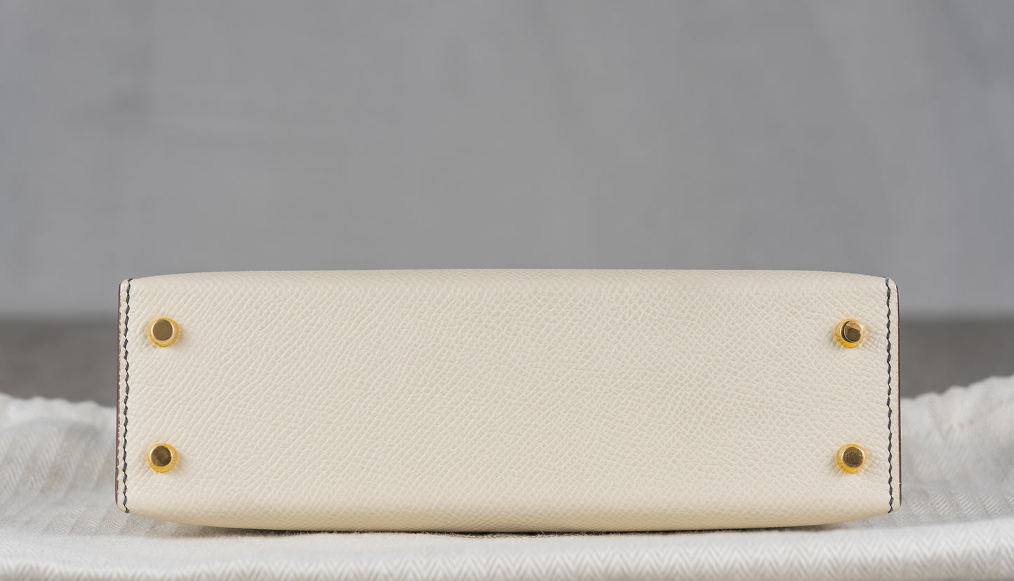 Hermès K20 Mini Kelly II 20 Sellier Bag in HSS Nata Epsom Contrast Stiching Leather with Gold Hardware