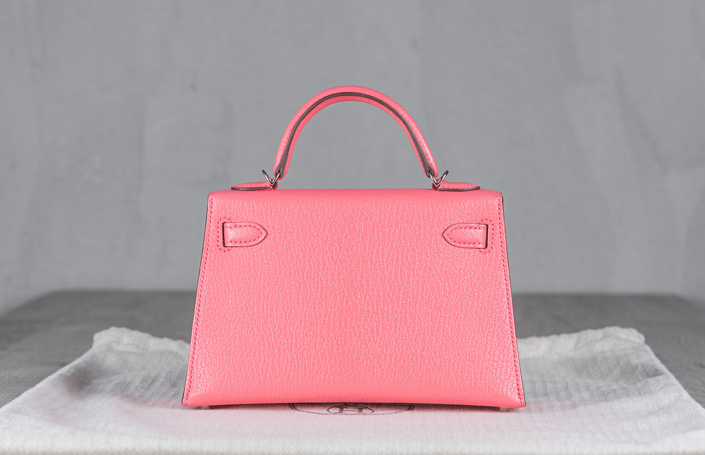 Hermès K20 Mini Kelly II 20 Sellier Bag in Rose De Ete Chevre Leather with Palladium Hardware