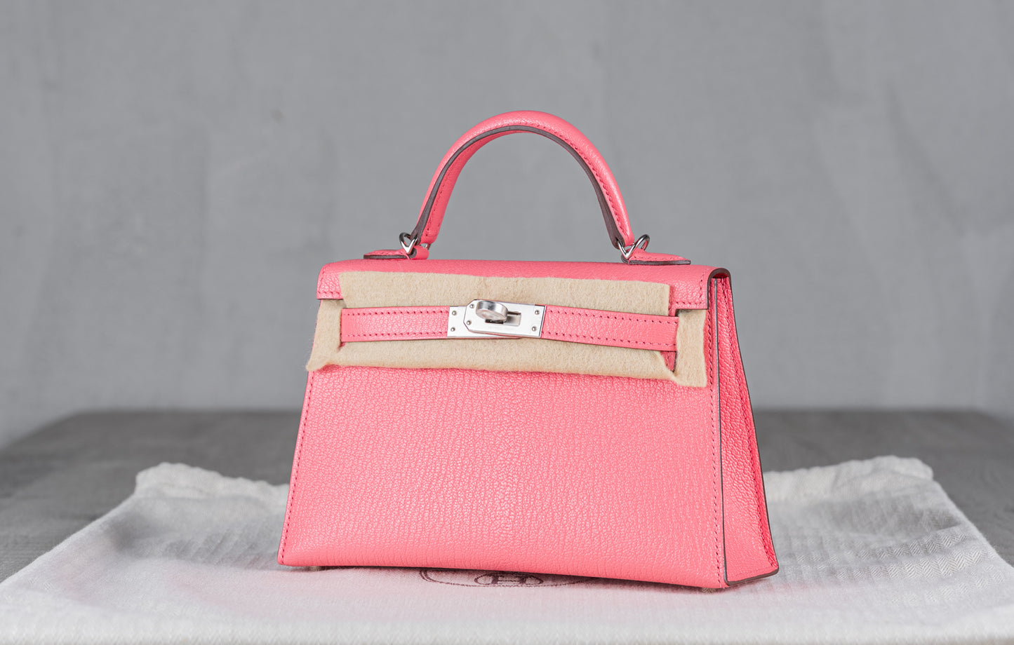 Hermès K20 Mini Kelly II 20 Sellier Bag in Rose De Ete Chevre Leather with Palladium Hardware
