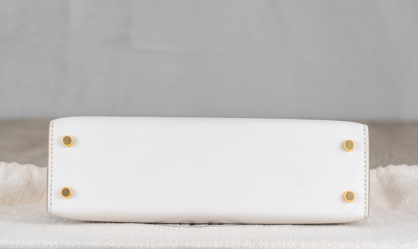 Hermès K20 Mini Kelly II 20 Sellier Bag in Gris Pale Epsom Leather w/ Gold Hardware