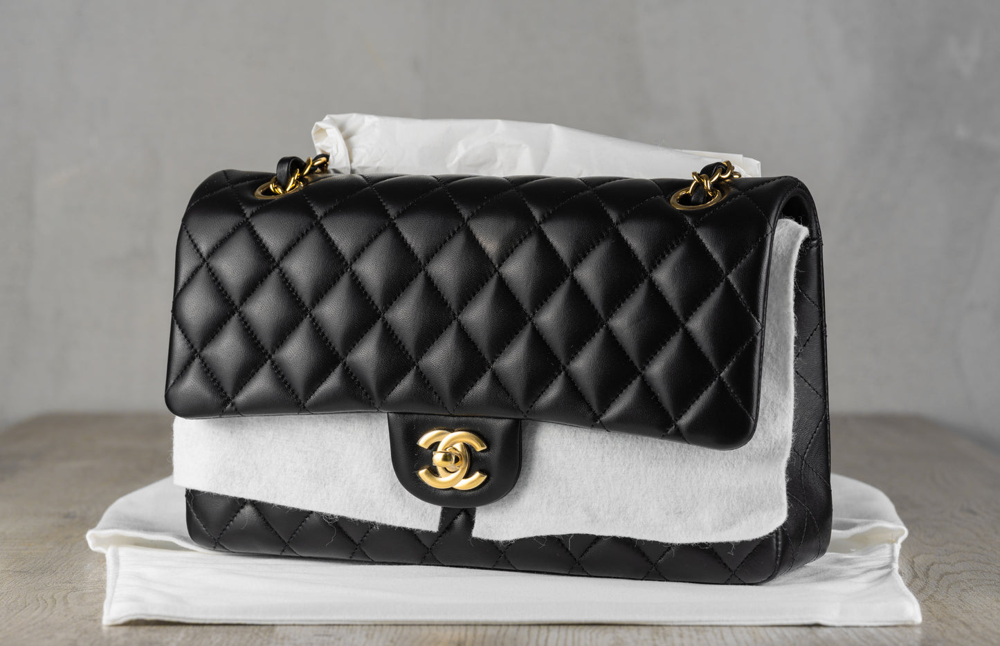 Chanel Small Classic Double Flap Bag in Black Lambskin Leather with Gold-Tone Hardware
