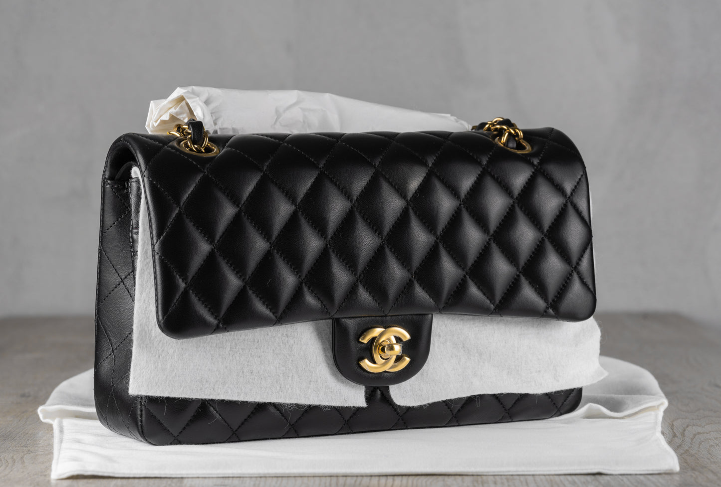 Chanel Small Classic Double Flap Bag in Black Lambskin Leather with Gold-Tone Hardware