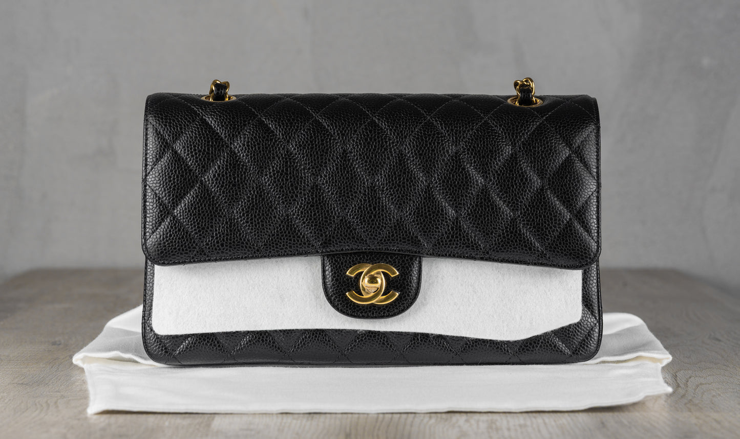 Chanel Small Black Quilted Caviar Double Flap Bag with Gold-Tone Hardware