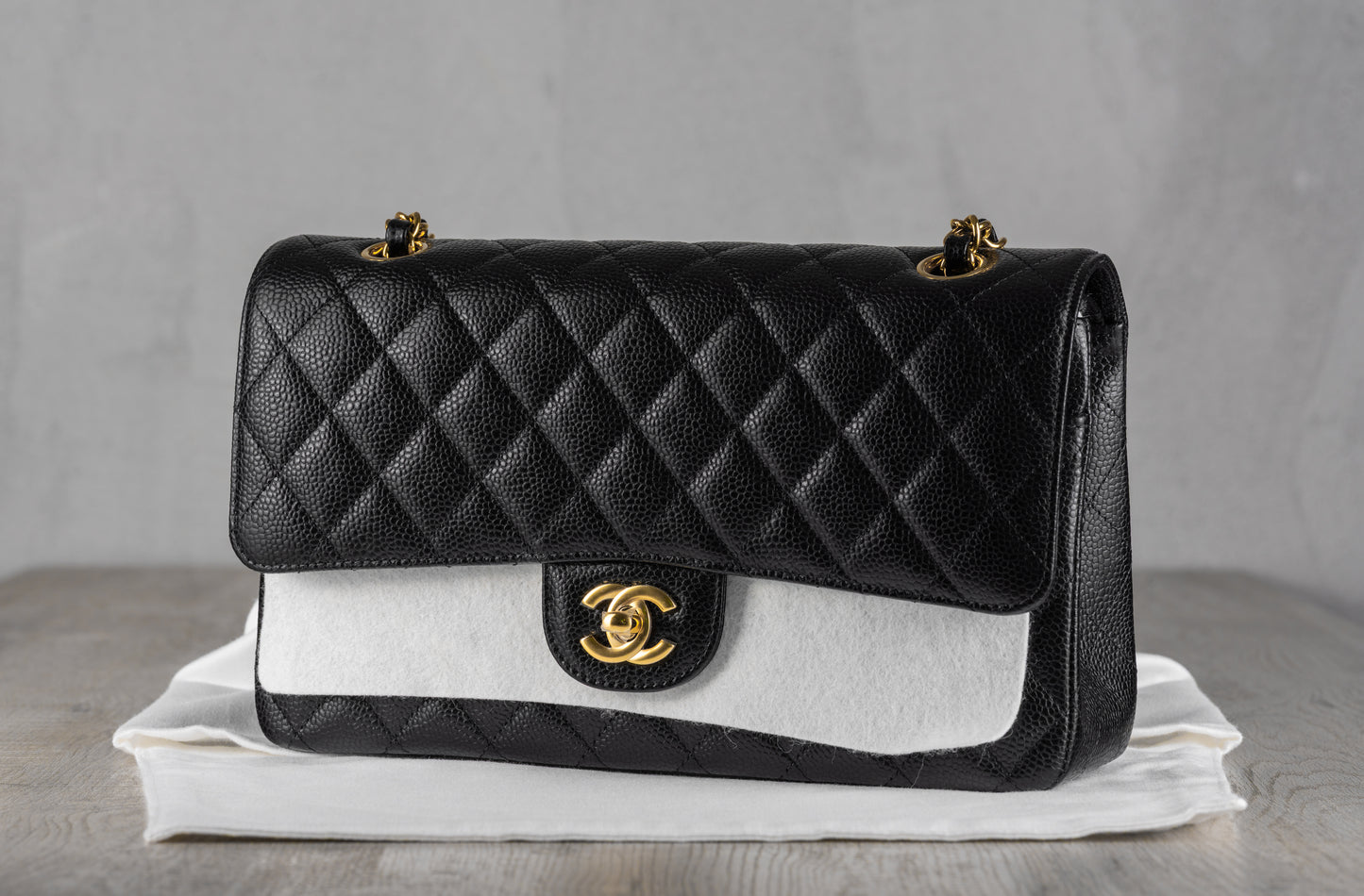 Chanel Small Black Quilted Caviar Double Flap Bag with Gold-Tone Hardware