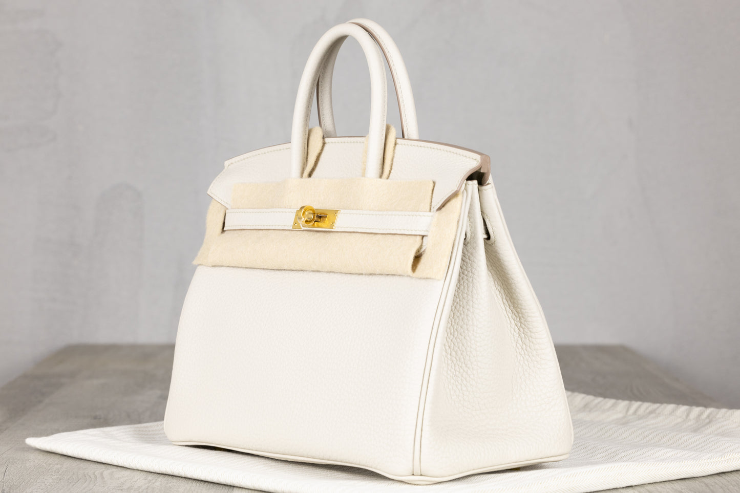 Hermès B25 Birkin 25 Retourne Bag in Beton Togo Leather with Gold Hardware G Stamp