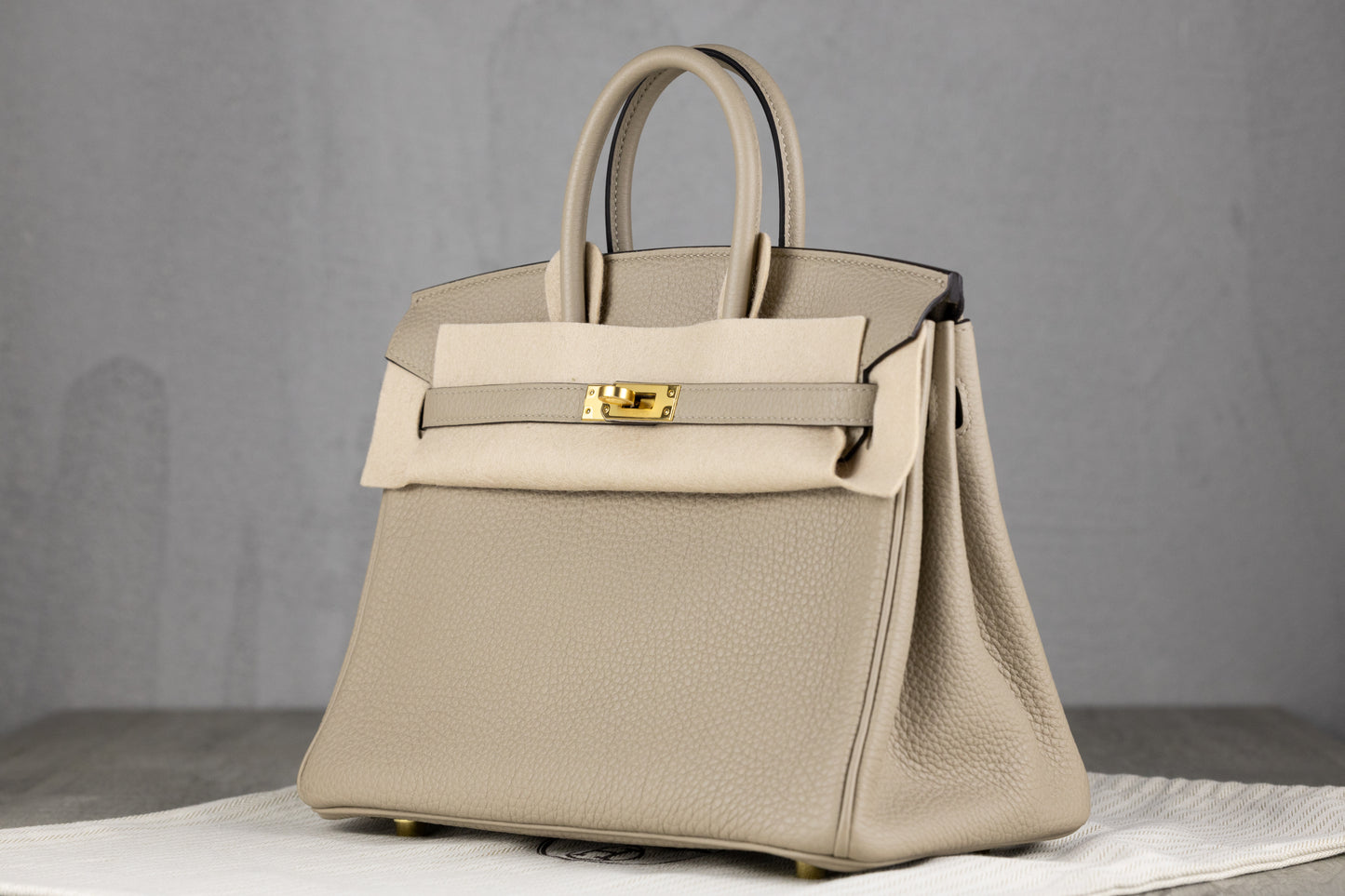 Hermès B25 Birkin 25 Retourne Bag in Gris Tourtetelle Togo Leather with Gold Hardware