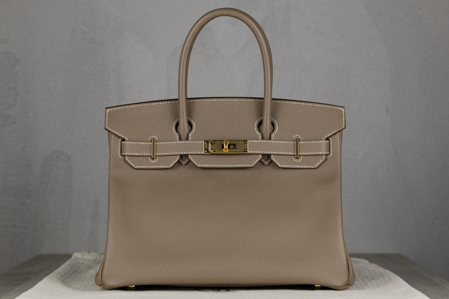 Hermès B30 Birkin 30 Retourne Bag in Etoupe Epsom Leather with Gold Hardware
