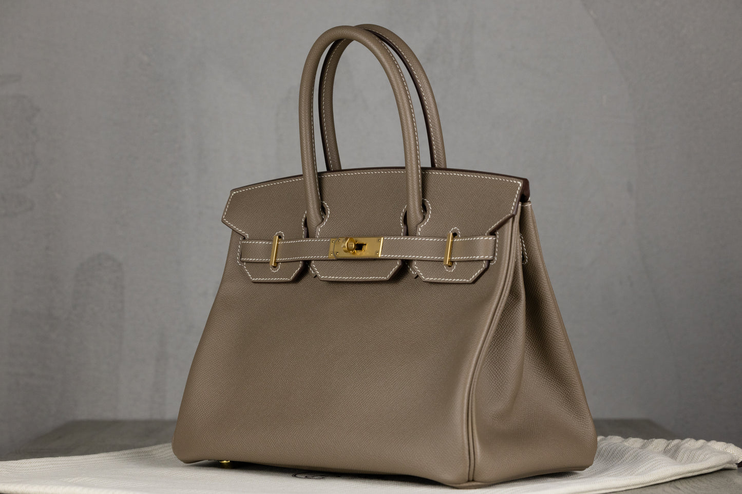 Hermès B30 Birkin 30 Retourne Bag in Etoupe Epsom Leather with Gold Hardware
