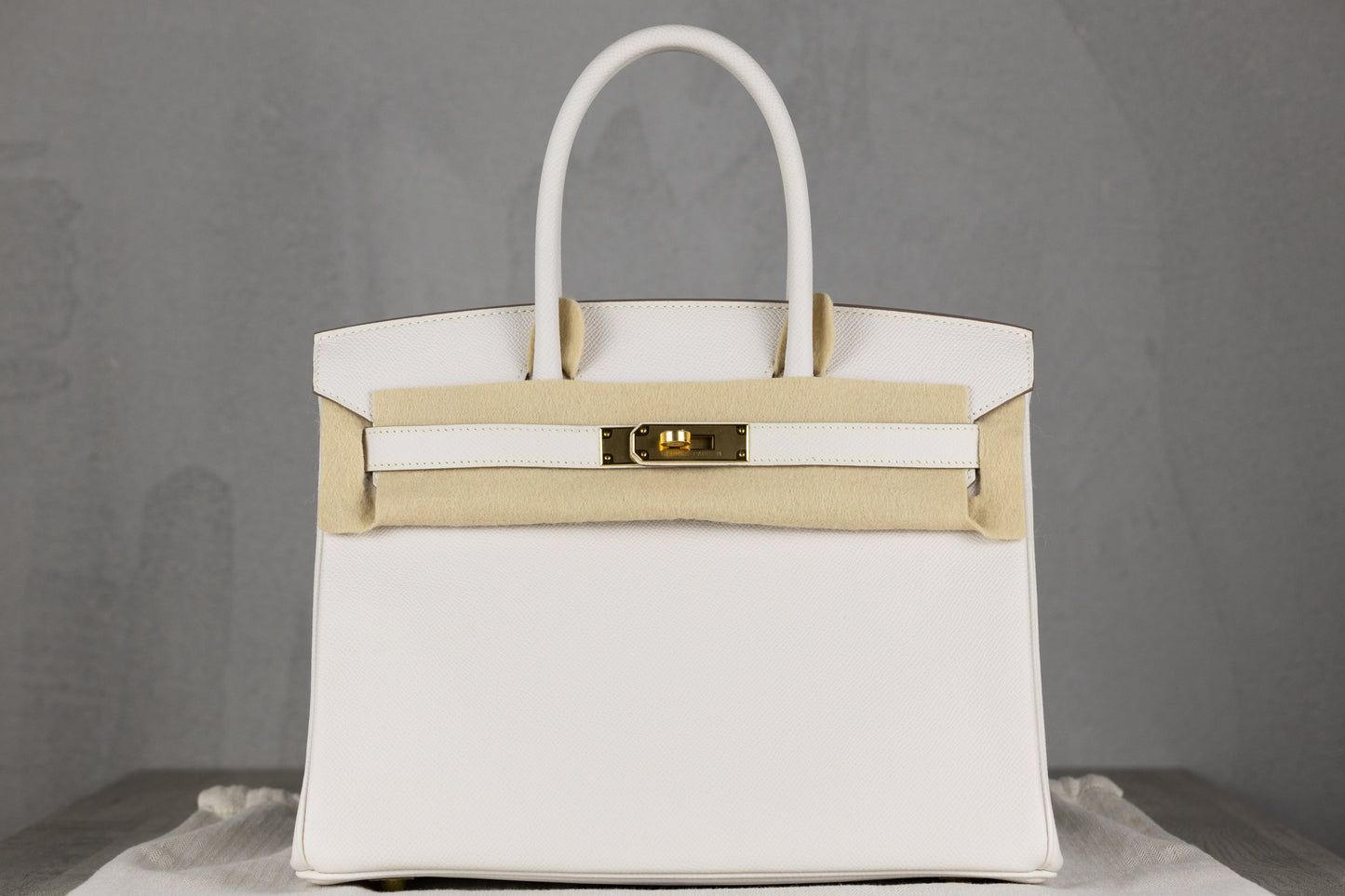 Hermès B30 Birkin 30 Retourne Bag in Gris Pale Epsom Leather with Gold Hardware