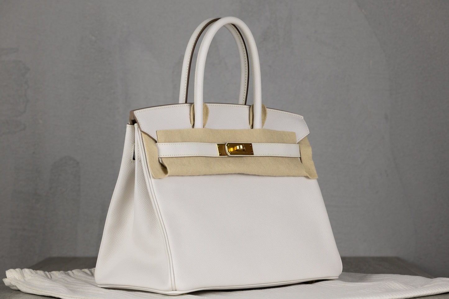 Hermès B30 Birkin 30 Retourne Bag in Gris Pale Epsom Leather with Gold Hardware