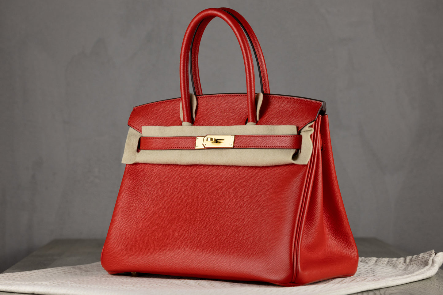 Hermès B30 Birkin 30 Retourne Bag in Red Epsom Leather with Gold Hardware