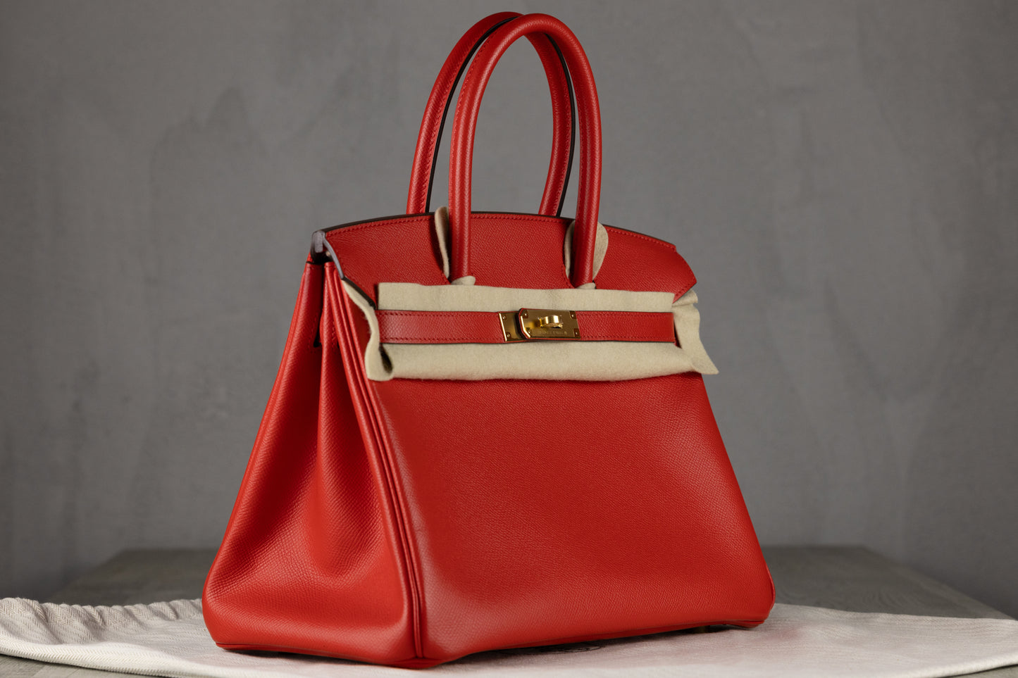 Hermès B30 Birkin 30 Retourne Bag in Red Epsom Leather with Gold Hardware