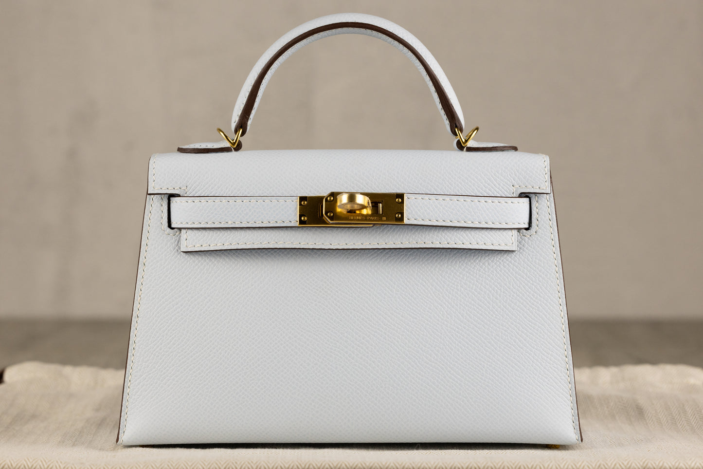 Hermès K20 Mini Kelly II 20 Sellier Bag in Blue Brume Epsom Leather with Gold Hardware