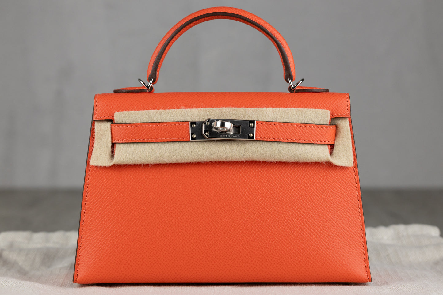 Hermès K20 Mini Kelly II 20 Sellier Bag in Orange Field Epsom Leather with Palladium Hardware W Stamp