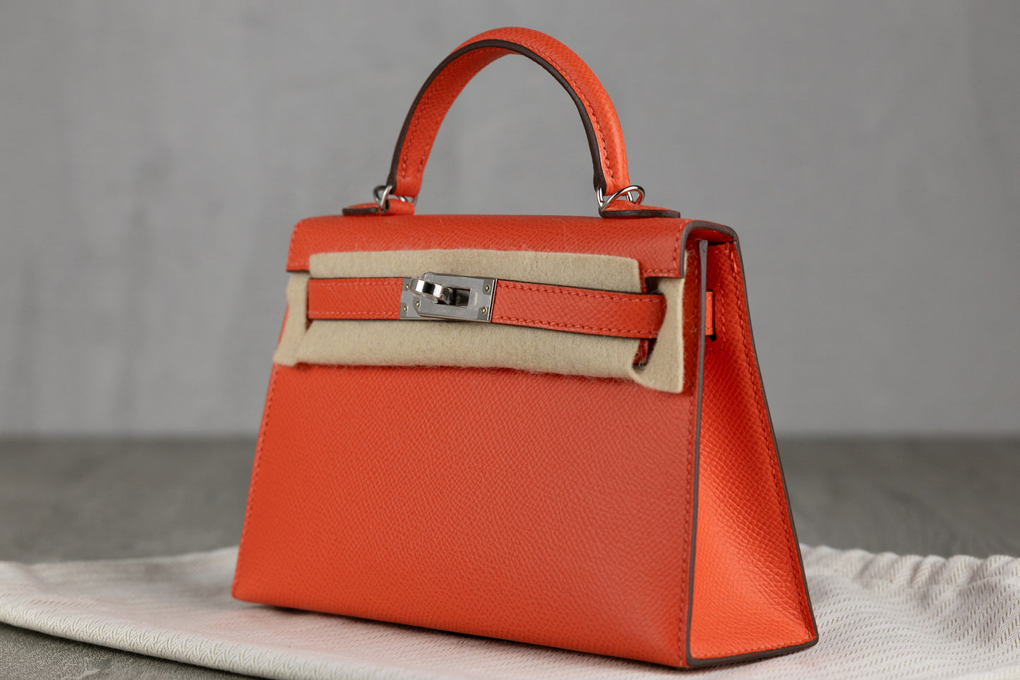Hermès K20 Mini Kelly II 20 Sellier Bag in Orange Field Epsom Leather with Palladium Hardware W Stamp