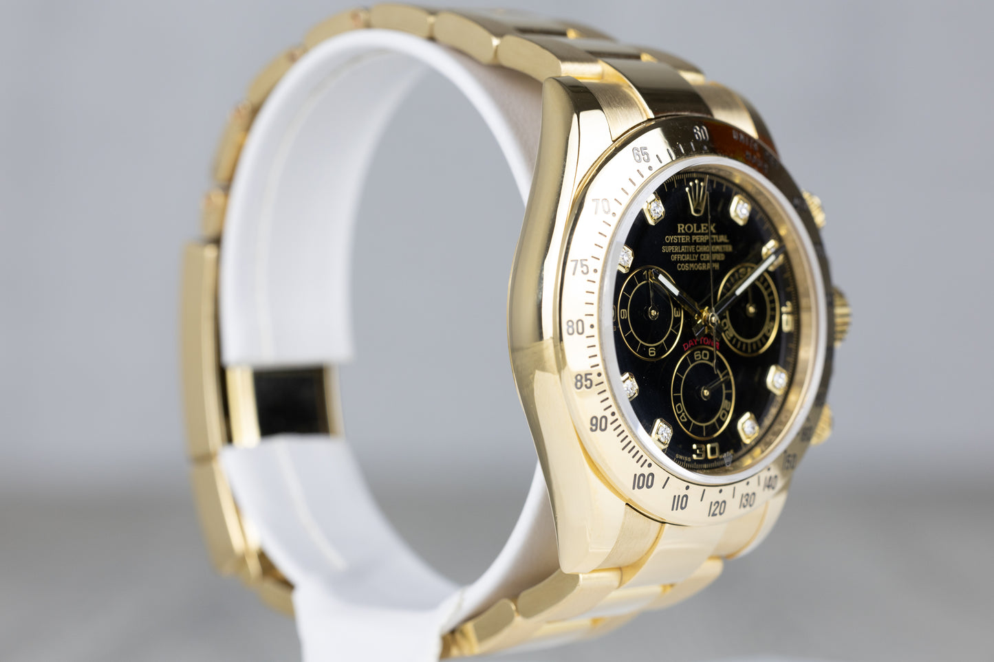 Rolex 116508 Daytona Chronograph Yellow Gold Black Diamond Dial