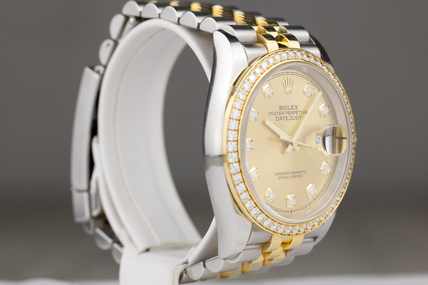 Rolex 126233 Datejust 36 Yellow Gold & Stainless Steel Jubilee Bracelet Diamond Bezel Champagne Diamond Dial