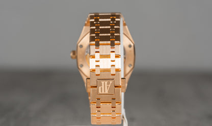 Audemars Piguet Ladies Royal Oak Rose Gold w/ White Dial and Factory Diamond Bezel 67651OR